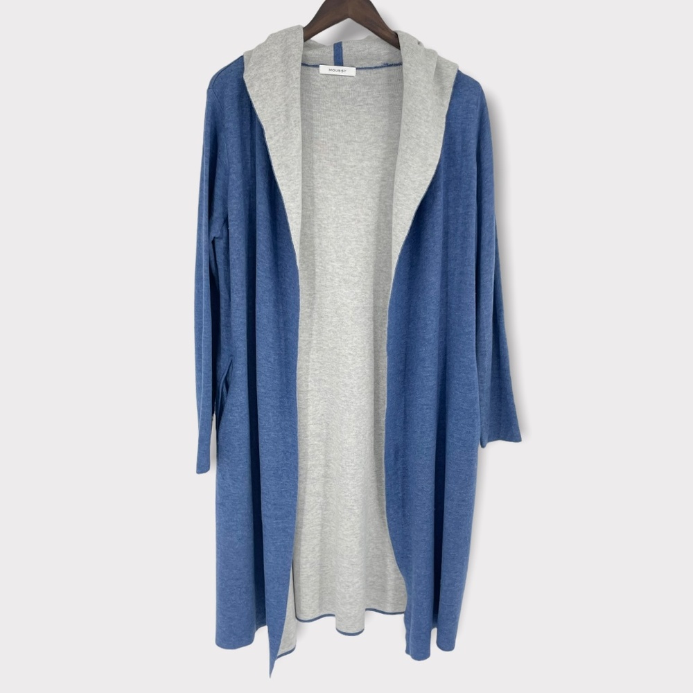 MOUSSY Blue Gray Contrast Midi Open Cardigan OS‎